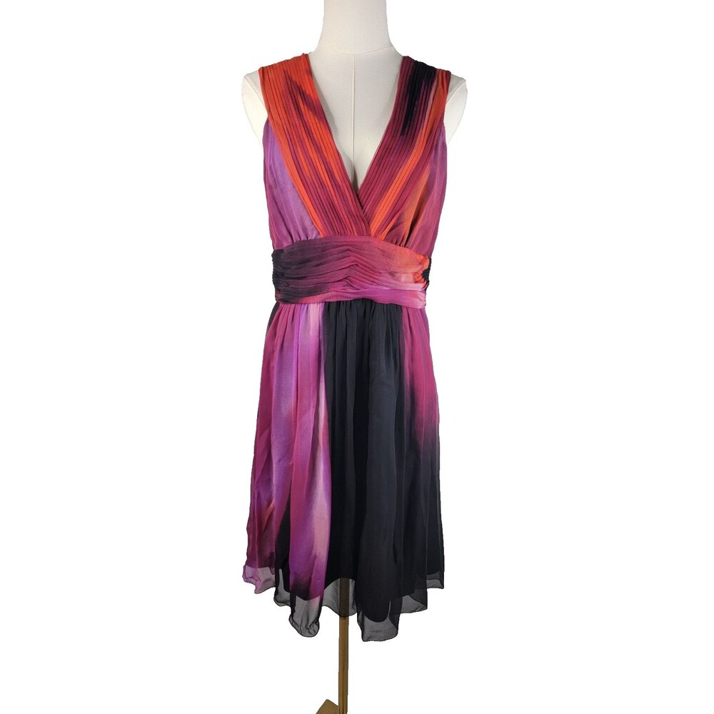 Vivienne Tam Watercolor Sleeveless 100% Silk Dress Size 2 Y2k Colorful